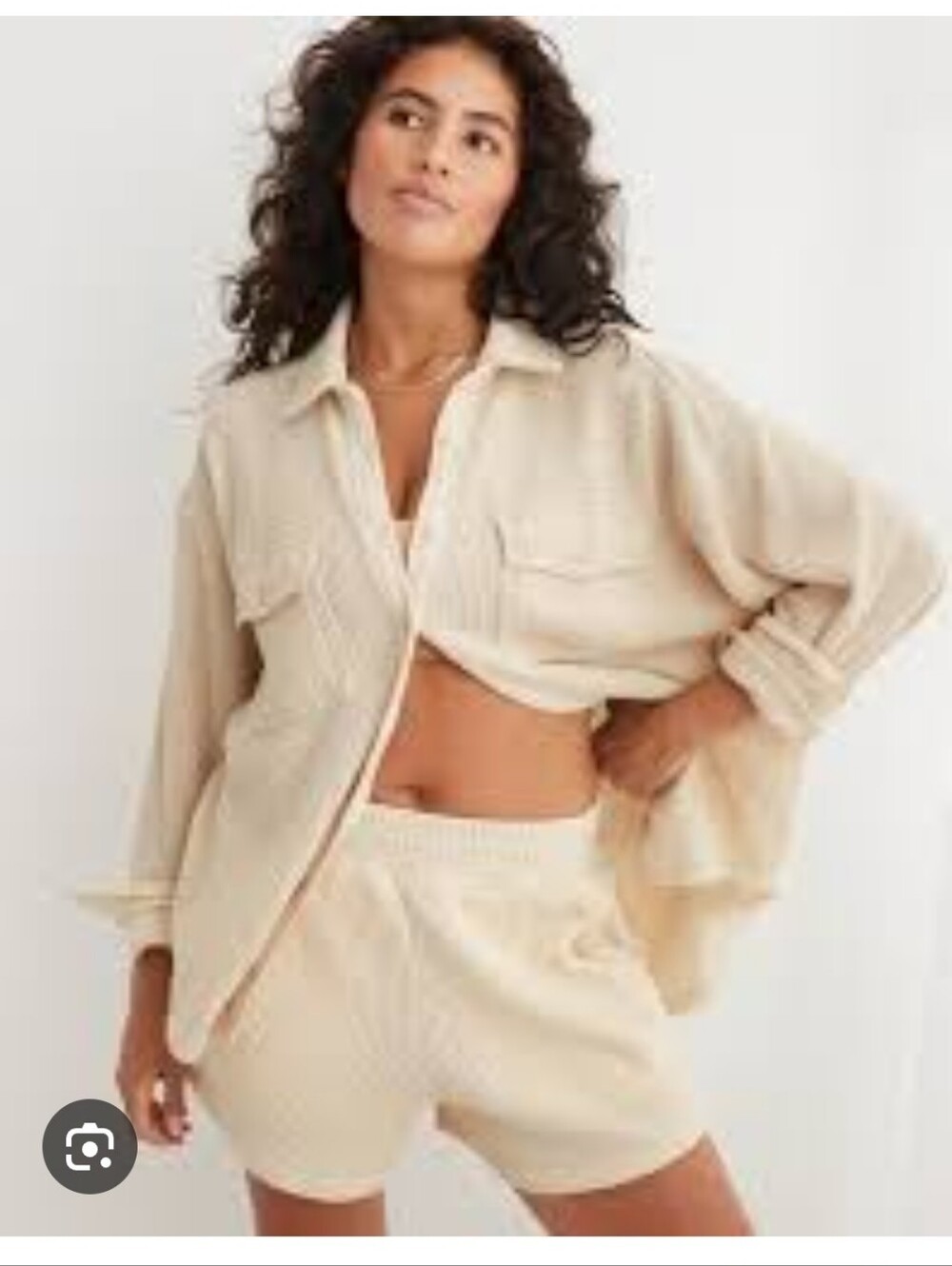 aerie Cream Waffle Button-Down Shirt Size XS
